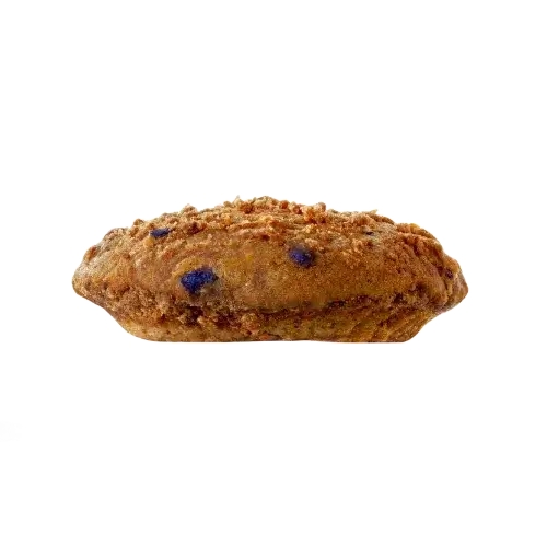 A soft, golden crust, crunchy on the outside, fluffy inside filled with sweet blueberries.
